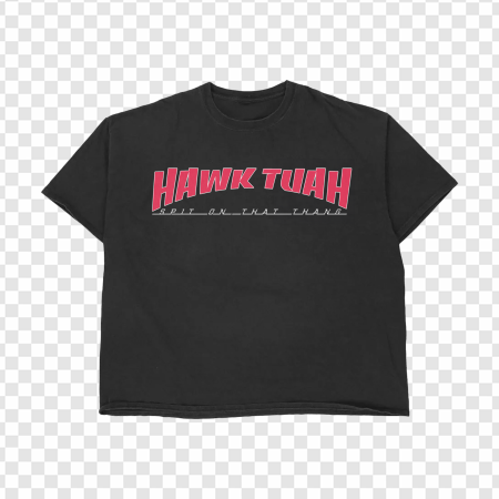 black graphic tee, cropped t-shirt, casual streetwear, trendy apparel, Hawk Tuah PNG