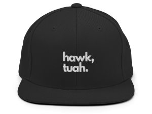 black snapback hat, graphic cap, urban fashion, statement accessory, Hawk Tuah PNG