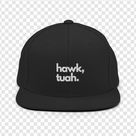 black snapback hat, graphic cap, urban fashion, statement accessory, Hawk Tuah PNG