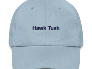 cap, blue baseball hat, embroidered design, casual wear, Hawk Tuah PNG