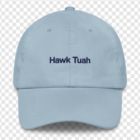 cap, blue baseball hat, embroidered design, casual wear, Hawk Tuah PNG