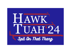 Hawk Tuah 24, campaign slogan, graphic design, promotional materials, Hawk Tuah PNG