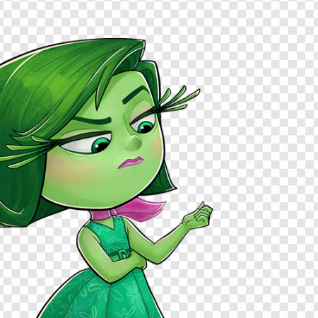 animated character, emotion representation, green color theme, expressive design, Disgust – Inside Out PNG