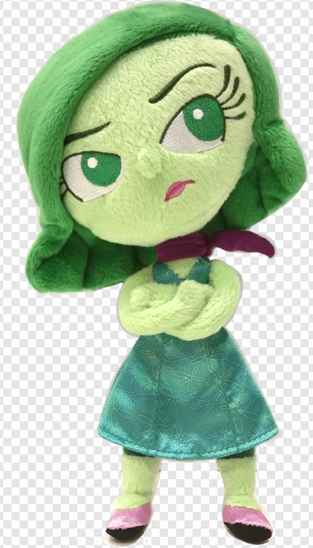 plush green character, animated toy, soft doll, collectible merchandise, Disgust – Inside Out PNG