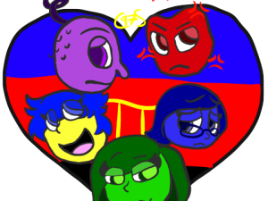 cartoon characters, colorful emotions, heart symbol, animated faces, Disgust – Inside Out PNG