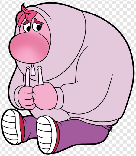 cartoon character, pink hoodie, sad expression, cute animation, Embarrassment – Inside Out PNG