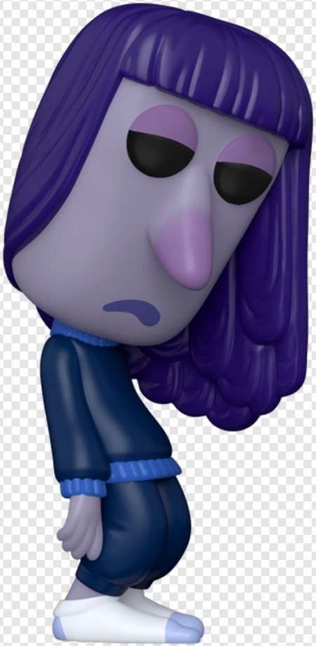 animated character, purple hair, expressive design, whimsical figure, Ennui – Inside Out PNG