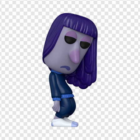 cartoon character, purple hair figure, animated toy, quirky design, Ennui – Inside Out PNG