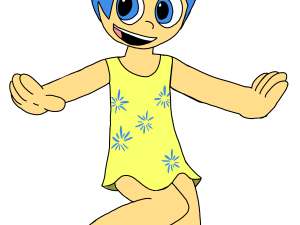 animated character, joyful expression, blue hair, cheerful design, Joy – Inside Out PNG