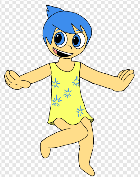 animated character, joyful expression, blue hair, cheerful design, Joy – Inside Out PNG