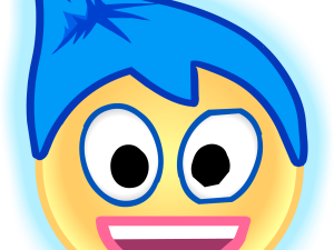 smiley face, cartoon character, blue hair emoji, joyful expression, Joy – Inside Out PNG