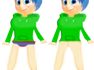 animated character, blue hair, green hoodie, playful design, Joy – Inside Out PNG