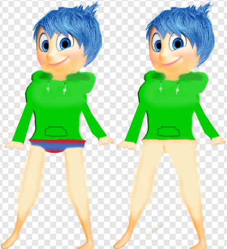 animated character, blue hair, green hoodie, playful design, Joy – Inside Out PNG