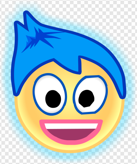 smiley face, cartoon character, blue hair emoji, joyful expression, Joy – Inside Out PNG