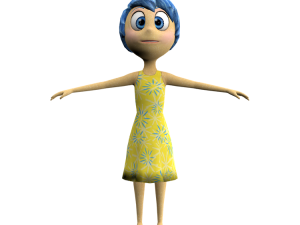 animated character, joyful expression png, blue hair, yellow dress