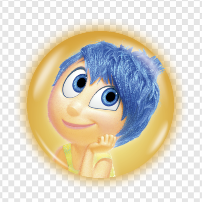 animated character, positive emotion, blue hair, cheerful expression, Joy – Inside Out PNG