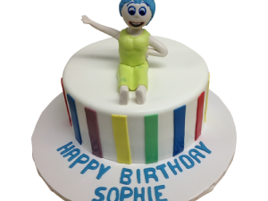 birthday cake, colorful decoration, character topper, celebration dessert, Joy – Inside Out PNG