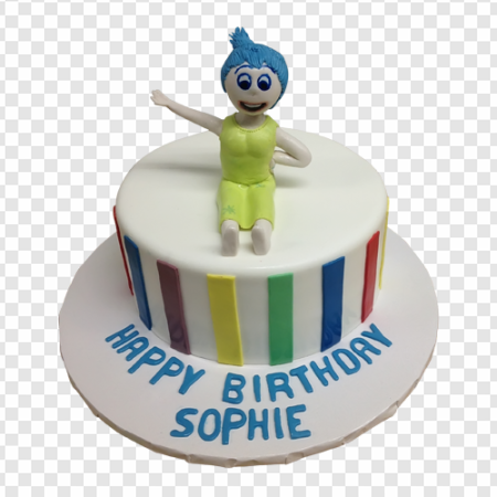 birthday cake, colorful decoration, character topper, celebration dessert, Joy – Inside Out PNG