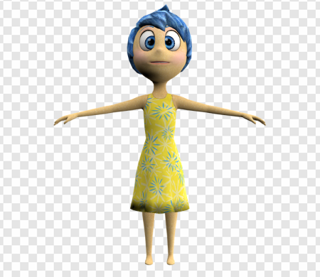 animated character, joyful expression png, blue hair, yellow dress