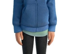 animated character, casual outfit, blue hoodie, digital art, Inside Out PNG