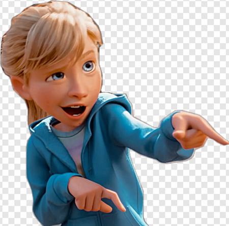 animated character, playful expression, pointing gesture, cartoon style, Inside Out PNG