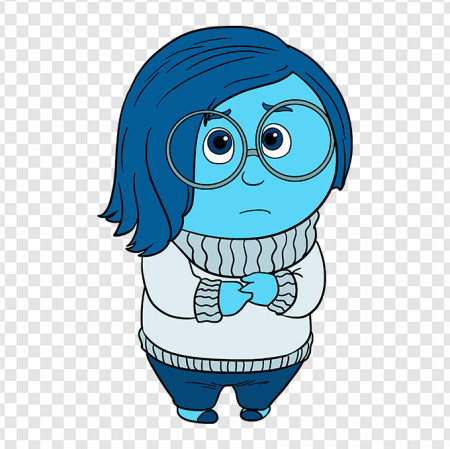 animated character, blue emotion, expressive design, cartoon illustration, Sadness – Inside Out PNG