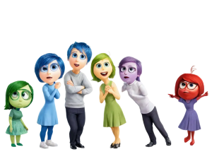 animated characters, emotions representation, colorful personalities, family-friendly film, Sadness – Inside Out PNG