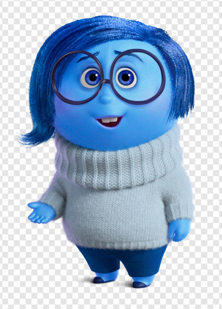 animated character, blue emotion, expressive design, family-friendly film, Sadness – Inside Out PNG