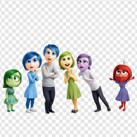 animated characters, emotions representation, colorful personalities, family-friendly film, Sadness – Inside Out PNG