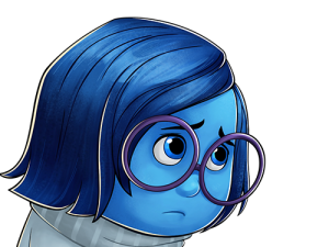 animated character, blue emotions, cartoon girl, expressive features, Sadness – Inside Out PNG