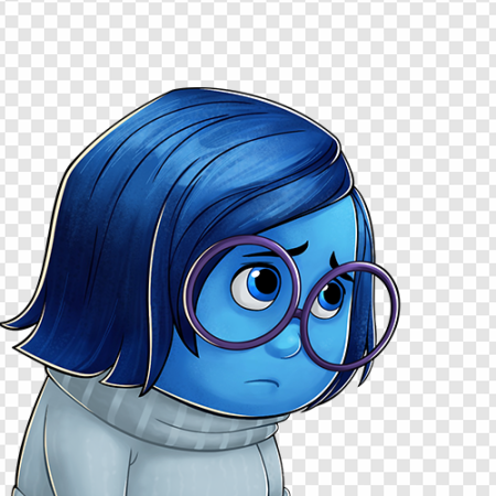 animated character, blue emotions, cartoon girl, expressive features, Sadness – Inside Out PNG