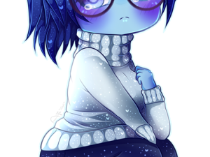 anime character, blue hair, cute sweater, oversized glasses, Sadness – Inside Out PNG