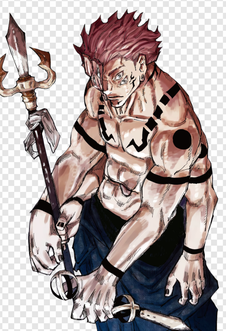 anime character, muscular figure, fantasy warrior, staff weapon, Jujutsu Kaisen JJK Cursed Energy PNG