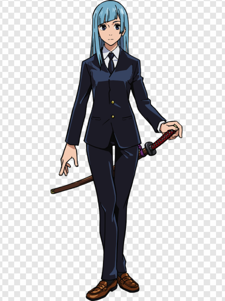 anime character, blue hair, suit, katana, Jujutsu Kaisen JJK Cursed Energy PNG