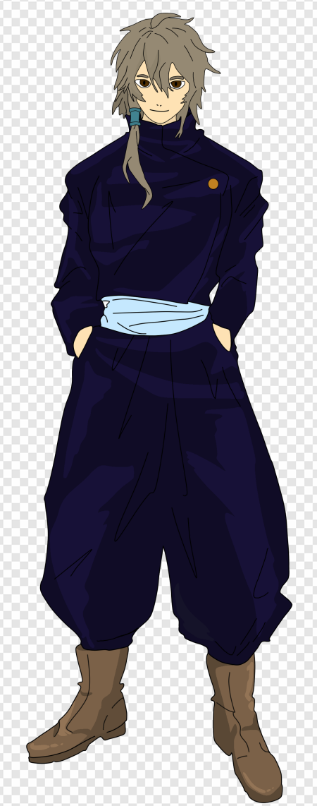 anime character, traditional attire, blue sash, illustration design, Jujutsu Kaisen JJK Cursed Energy PNG