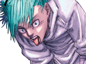 anime character, vibrant hair, expressive pose, colorful illustration, Jujutsu Kaisen JJK Cursed Energy PNG