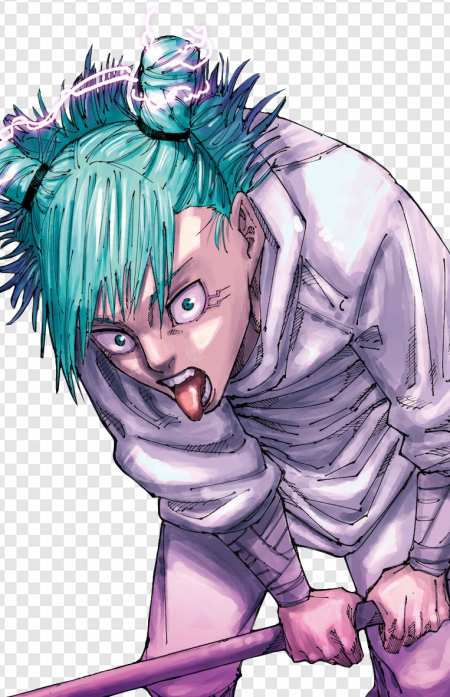 anime character, vibrant hair, expressive pose, colorful illustration, Jujutsu Kaisen JJK Cursed Energy PNG