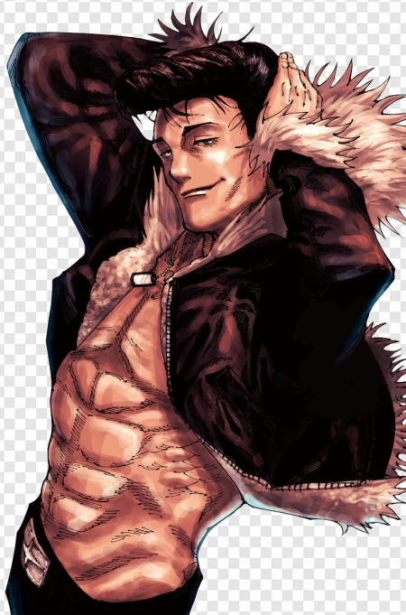 anime character, muscular physique, stylish attire, confident pose, Jujutsu Kaisen JJK Cursed Energy PNG