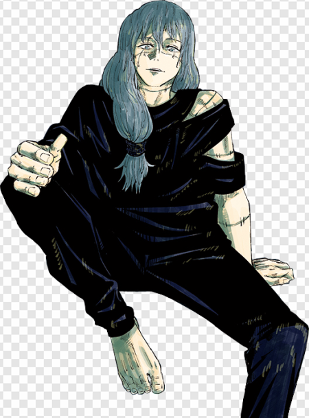 anime character, digital illustration, stylish outfit, blue hair, Jujutsu Kaisen JJK Cursed Energy PNG