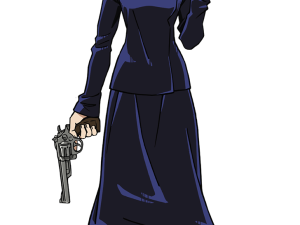 anime character, stylish outfit, holding gun, dark theme, Jujutsu Kaisen JJK Cursed Energy PNG