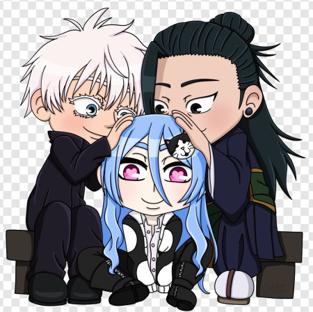 anime characters, chibi art, friendship illustration, colorful design, Jujutsu Kaisen JJK Cursed Energy PNG