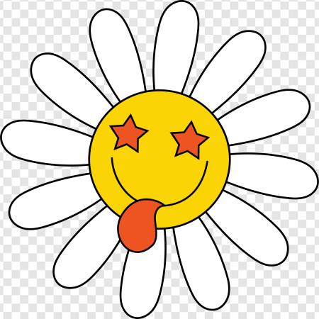 smiley flower icon, cheerful design, cartoon sun, playful illustration, Marguerite Emoji PNG