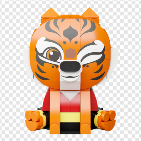 tiger figurine, playful design, building blocks, colorful toy, Master Tigress PNG