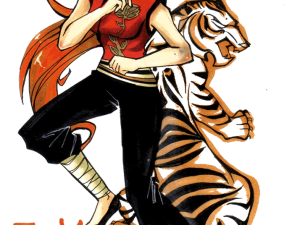 anime character, martial arts, tiger companion, dynamic pose, Master Tigress PNG