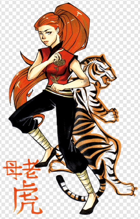 anime character, martial arts, tiger companion, dynamic pose, Master Tigress PNG