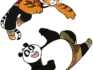 animated characters, martial arts, tiger and panda, action scene, Master Tigress PNG