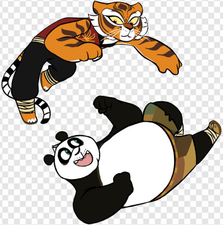 animated characters, martial arts, tiger and panda, action scene, Master Tigress PNG