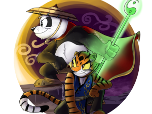 panda character, tiger character, animated adventure, martial arts theme, Master Tigress PNG