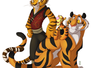 cartoon tiger characters, animated feline duo, vibrant tiger illustration, playful tiger design, Master Tigress PNG