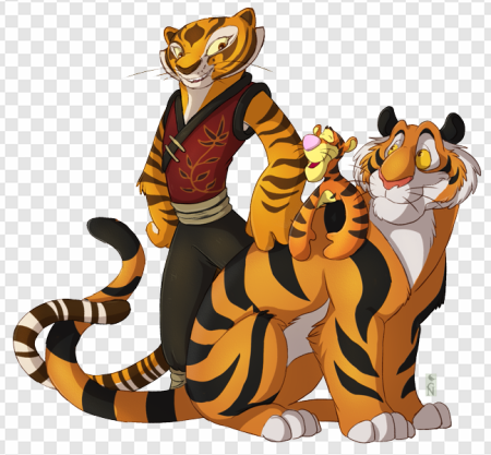 cartoon tiger characters, animated feline duo, vibrant tiger illustration, playful tiger design, Master Tigress PNG